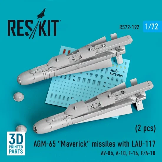 Reskit RS72-0192 1/72 AGM-65 Maverick Missile w/LAU-117 (2pcs) for Revell/Hasegawa/Italeri/HobbyBoss