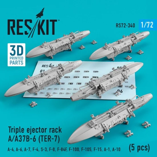 Reskit RS72-0340 1/72 Triple Ejector Rack A/A37B-6 (TER-7) (5pcs)