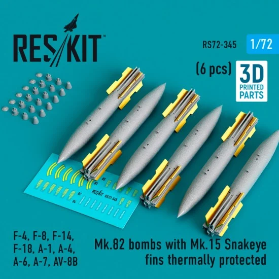 Reskit RS72-0345 1/72 Mk.82 Bombs w/Mk.15 Snakeye Fins Thermally Protected (4pcs)