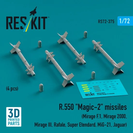 Reskit RS72-0375 1/72 R.550 Magic-2 Missiles (4pcs) for Mirage F.1/2000/III, Rafale, Super Etendard