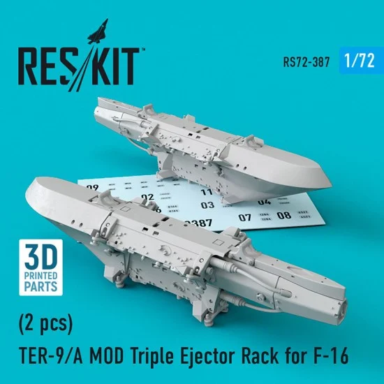 Reskit RS72-0387 1/72 TER-9/A MOD Triple Ejector Rack for F-16 (2pcs) (3D Printing)