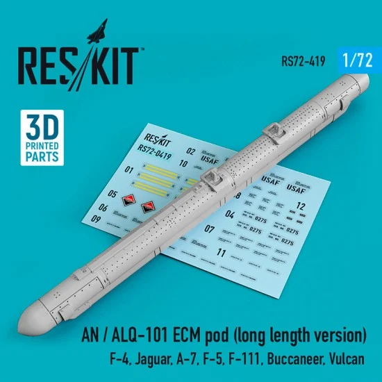 Reskit RS72-0419 1/72 AN / ALQ-101 ECM Pod (long length version) for F-4, Jaguar, A-7, F-5, F-111