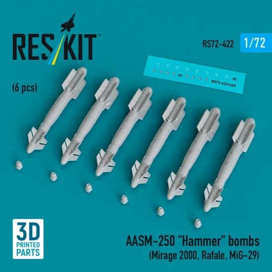 Reskit RS72-0422 1/72 AASM-250 Hammer (6pcs) for Mirage 2000, Rafale, MiG-29