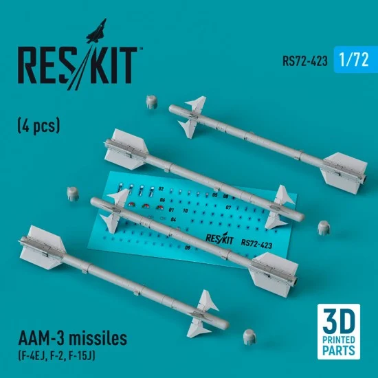 Reskit RS72-0423 1/72 F-4EJ, F-2, F-15J AAM-3 Missiles (4pcs, 3D Printed)