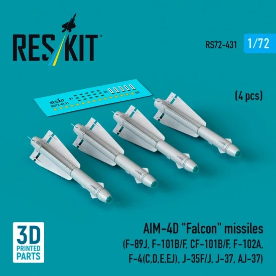Reskit RS72-0431 1/72 AIM-4D Falcon Missiles (4pcs) for F-89J/101B/F, CF-101B/F, F-102A, F-4, J-35F/J/37