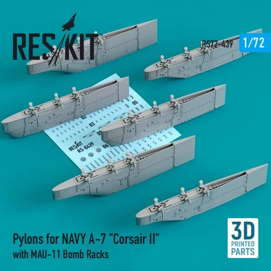 Reskit RS72-0439 1/72 Pylons for NAVY A-7 "Corsair II" with MAU-11 Bomb Racks (3D Printing)