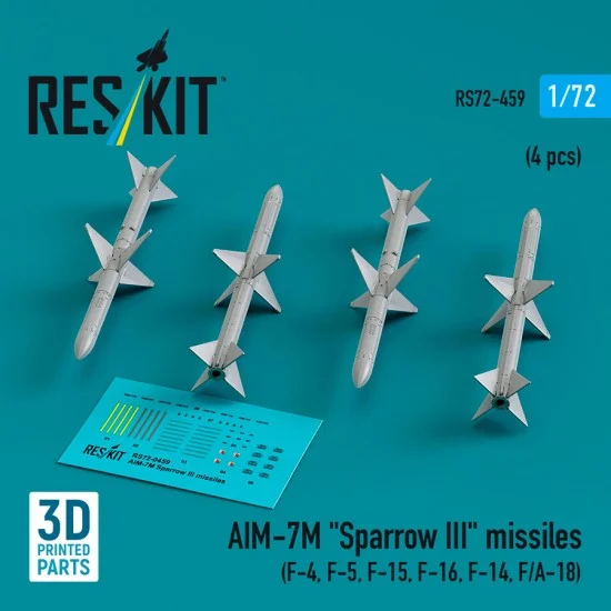 Reskit RS72-0459 1/72 AIM-7M Sparrow III Missiles (4pcs) for F-4/5/15/16/14, F/A-18