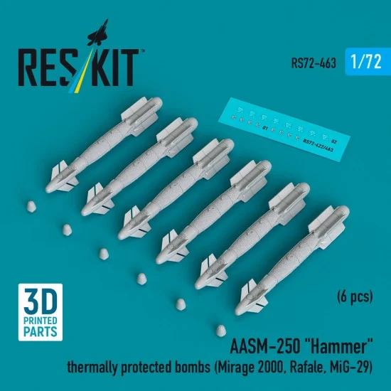 Reskit RS72-0463 1/72 AASM-250 Hammer Thermally Protected Bombs (6pcs) for Mirage 2000, Rafale, MiG-29