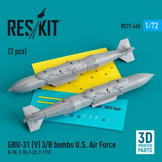 Reskit RS72-0465 1/72 USAF B-1B, F-35, F-22, F-111C GBU-31 (V) 3/B Bombs (2pcs, 3D Printed)