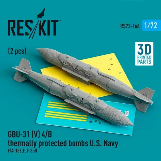 Reskit RS72-0466 1/72 USN F/A-18E,F, F-35B GBU-31 (V) 4/B Thermally Protected Bombs (2pcs, 3D Printed)