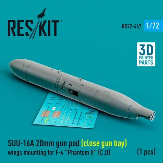 Reskit RS72-0467 1/72 F-4 Phantom II C/D SUU-16A 20mm Gun Pod (close gun bay) Wings Mounting