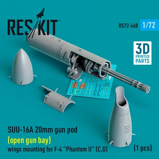 Reskit RS72-0468 1/72 F-4 Phantom II C/D SUU-16A 20mm Gun Pod (open gun bay) Wings Mounting