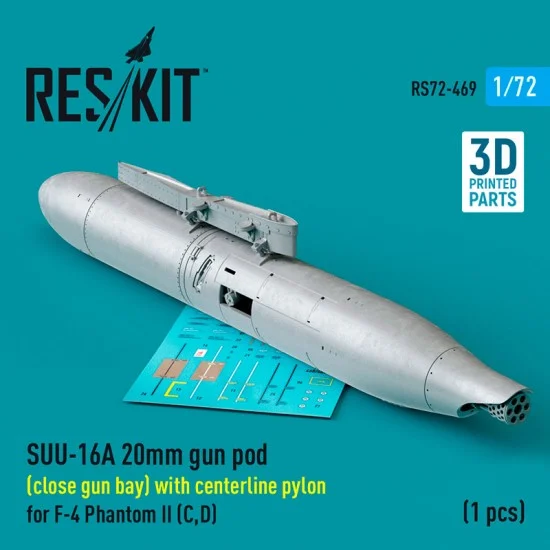 Reskit RS72-0469 1/72 F-4 Phantom II C/D SUU-16A 20mm Gun Pod (close gun bay) with Centerline Pylon
