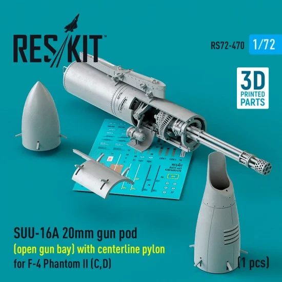 Reskit RS72-0470 1/72 F-4 Phantom II C/D SUU-16A 20mm Gun Pod (open gun bay) with Centerline Pylon