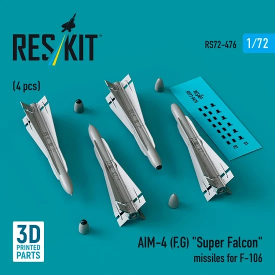 Reskit RS72-0476 1/72 AIM-4 (F, G) Super Falcon Missiles for F-106 (4pcs)