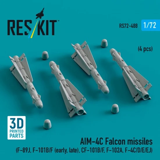 Reskit RS72-0488 1/72 AIM-4C Falcon Missiles for F-89J, F-101B/F (early, late), CF-101B/F (4pcs)