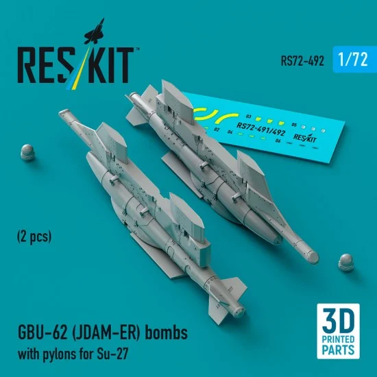 Reskit RS72-0492 1/72 GBU-62 (JDAM-ER) Bombs with Pylons for Su-27 Flanker (2pcs)