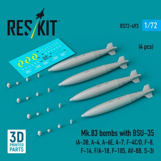 Reskit RS72-0493 1/72 Mk.83 Bombs with BSU-35 (4pcs) for A-3B/4/6E/7, F-4C/D, F-8/14, F/A-18, F-105, AV-8B