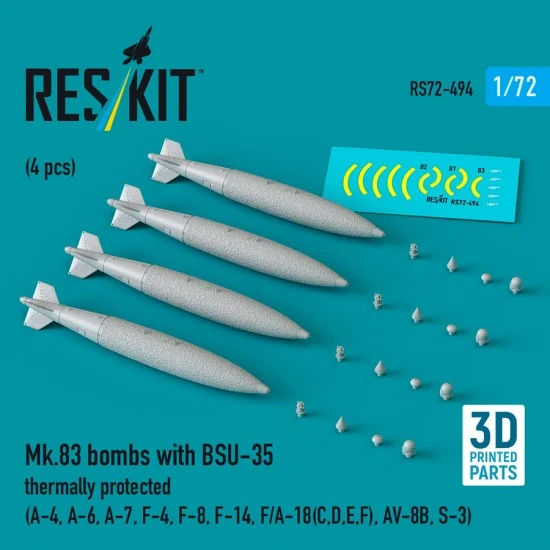 Reskit RS72-0494 1/72 Mk.83 Bombs with BSU-35 Thermally Protected (4pcs) for A-4/6/7, F-4/8/14, F/A-18