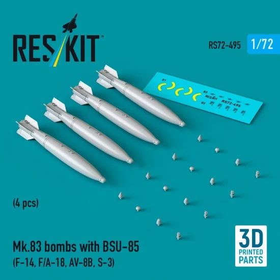Reskit RS72-0495 1/72 Mk.83 Bombs with BSU-85 (4pcs) for F-14, F/A-18, AV-8B, S-3