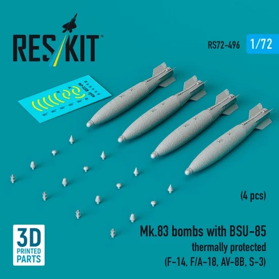 Reskit RS72-0496 1/72 Mk.83 Bombs with BSU-85 Thermally Protected (4pcs) for F-14, F/A-18, AV-8B, S-3