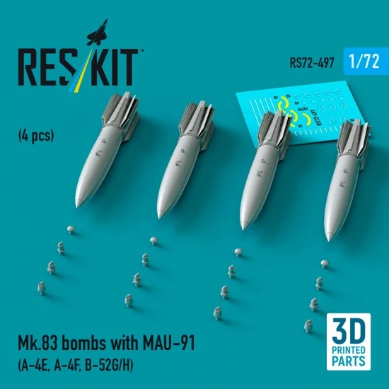 Reskit RS72-0497 1/72 Mk.83 Bombs with MAU-91 (4pcs) for A-4E, A-4F, B-52G/H