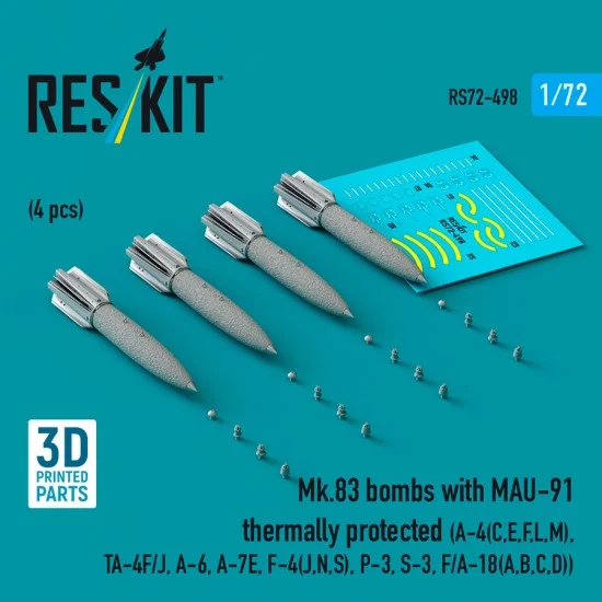 Reskit RS72-0498 1/72 Mk.83 Bombs with MAU-91 Thermally Protected (4pcs) for A-4E, A-4F, B-52G/H