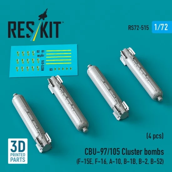 Reskit RS72-0515 1/72 CBU-97/105 Cluster Bombs (4pcs) for F-15E, F-16, A-10, B-1B, B-2, B-52