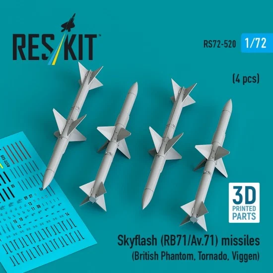 Reskit RS72-0520 1/72 Skyflash (RB71/Av.71) Missiles (4pcs) for British Phantom, Tornado, Viggen