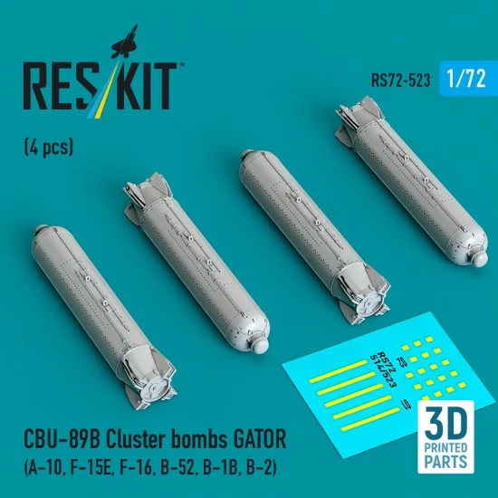 Reskit RS72-0523 1/72 CBU-89B Cluster Bombs GATOR (4pcs) for A-10, F-15E, F-16, B-52, B-1B, B-2