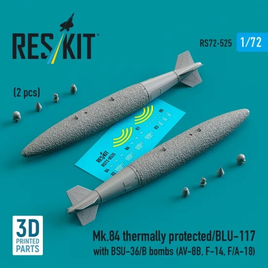 Reskit RS72-0525 1/72 Mk.84 Thermally Protected/BLU-117 with BSU-36/B Bombs for AV-8B/F-14
