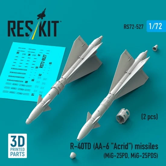 Reskit RS72-0527 1/72 R-40TD (AA-6 Acrid) Missiles (2pcs) for MiG-25PD, MiG-25PDS