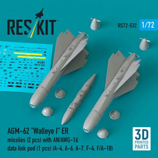 Reskit 72-0532 1/72 AGM-62 Walleye I ER Missiles (2pcs) with AN/AWG-16 Data Link Pod (1pc)