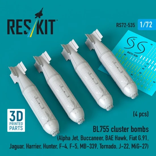 Reskit RS72-0535 1/72 BL755 Cluster Bombs (4pcs) for Alpha Jet/Buccaneer/BAE Hawk/Fiat G.91