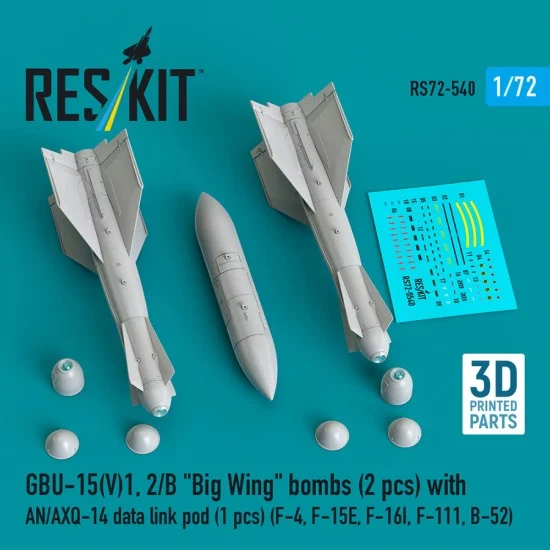 Reskit RS72-0540 1/72 GBU-15(V)1/2/B Big Wing Bombs (2pcs) with AN/AXQ-14 Data Link Pod
