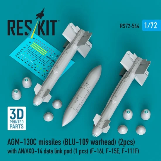 Reskit RS72-0544 1/72 AGM-130C Missiles (2pcs) BLU-109 Warhead with AN/AXQ-14 Data Link Pod