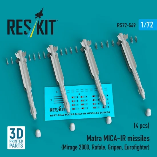 Reskit RS72-0549 1/72 Mirage 2000/Rafale/Gripen/Eurofighter Matra MICA-IR Missiles (4pcs)