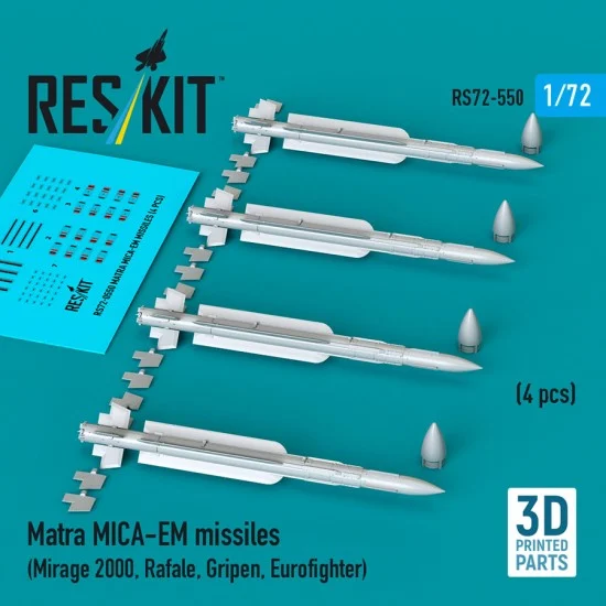 Reskit RS72-0550 1/72 Mirage 2000/Rafale/Gripen/Eurofighter Matra MICA-EM Missiles (4pcs)