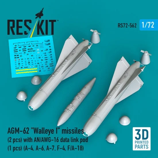 Reskit 72-0562 1/72 AGM-62 Walleye I Missiles (2pcs) with AN/AWG-16 Data Link Pod (1pc)
