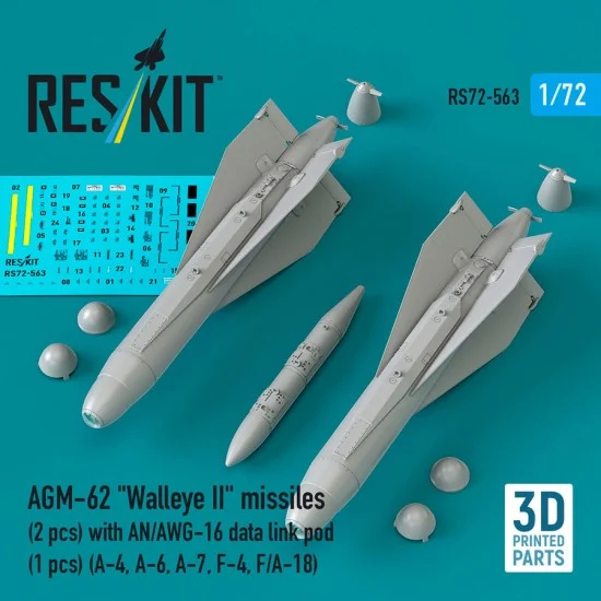 Reskit 72-0563 1/72 AGM-62 Walleye II Missiles (2pcs) with AN/AWG-16 Data Link Pod (1pc)