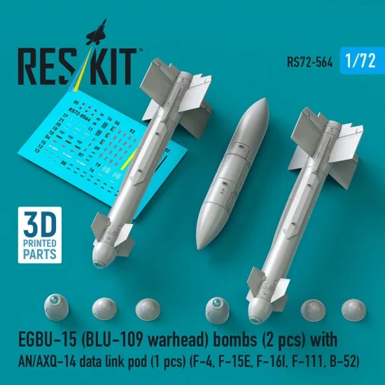 Reskit RS72-0564 1/72 EGBU-15 BLU-109 Warhead Bombs (2pcs) with AN/AXQ-14 Data Link Pod