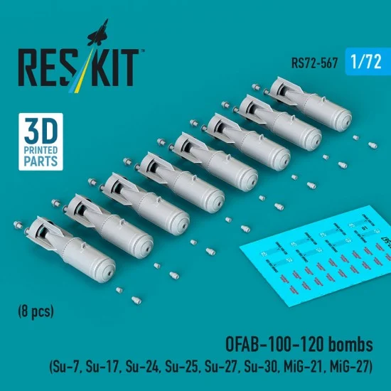 Reskit 72-0567 1/72 OFAB-100-120 Bombs (8pcs) for Su-7/17/24/25/27/30/MiG-21/27