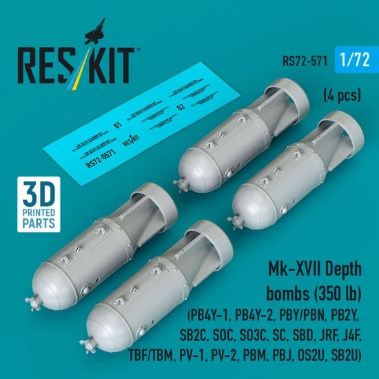 Reskit 72-0571 1/72 Mk-XVII Depth Bombs 350lb (4pcs)