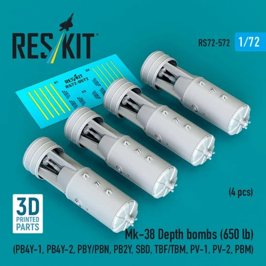 Reskit 72-0572 1/72 Mk-38 Depth Bombs 650lb (4pcs)
