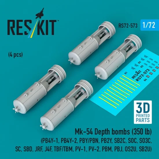 Reskit 72-0573 1/72 Mk-54 Depth Bombs 350lb (4pcs)