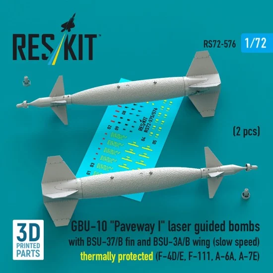 Reskit RS72-0576 1/72 GBU-10 Paveway I Bombs w/BSU-37/B Fin BSU-3A/B Wing (slow) Thermally protected