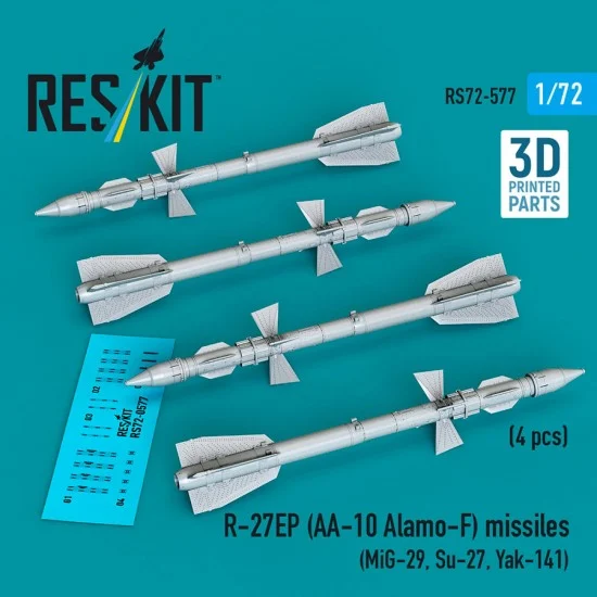 Reskit 72-0577 1/72 R-27EP (AA-10 Alamo-F) Missiles (4pcs) for MiG-29/Su-27/Yak-141