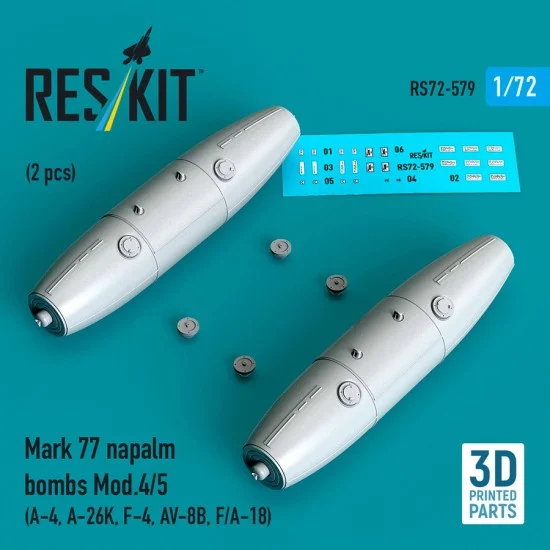 Reskit 72-0579 1/72 Mark 77 Napalm Bombs Mod.4/5 (2pcs) for A-4/A-26K/F-4/AV-8B/F/A-18