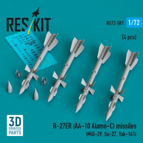 Reskit 72-0581 1/72 R-27ER (AA-10 Alamo-C) Missiles (4pcs) for MiG-29/Su-27/Yak-141