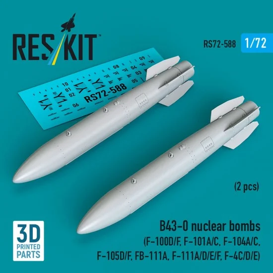 Reskit 72-0588 1/72 B43-0 Nuclear Bombs (2pcs) for F-100D/F/F-101A/C/F-104A/C/F-105D/F/FB-111A